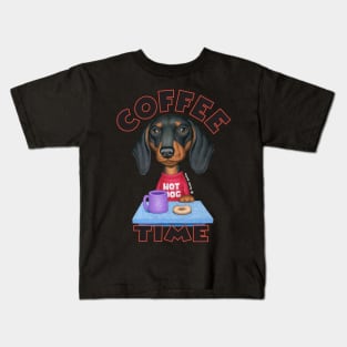 cute coffee awesome Doxie Black Dachshund Coffee Drinker Kids T-Shirt